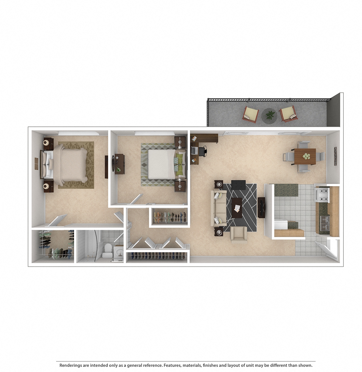 Floor plan for 2 beds, 1 bath, 798 sqft